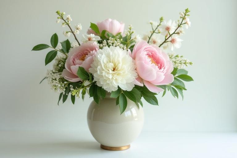 Kazenohanaによるカスタムフローラルアレンジメント。エレガントな和風の花瓶に生けられた、季節の美しい花々。
